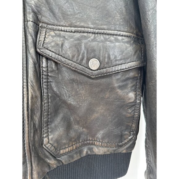 Gipsy Mens Leather Aviator Jacket Sherpa Collar Patches mens large - Picture 4 of 11